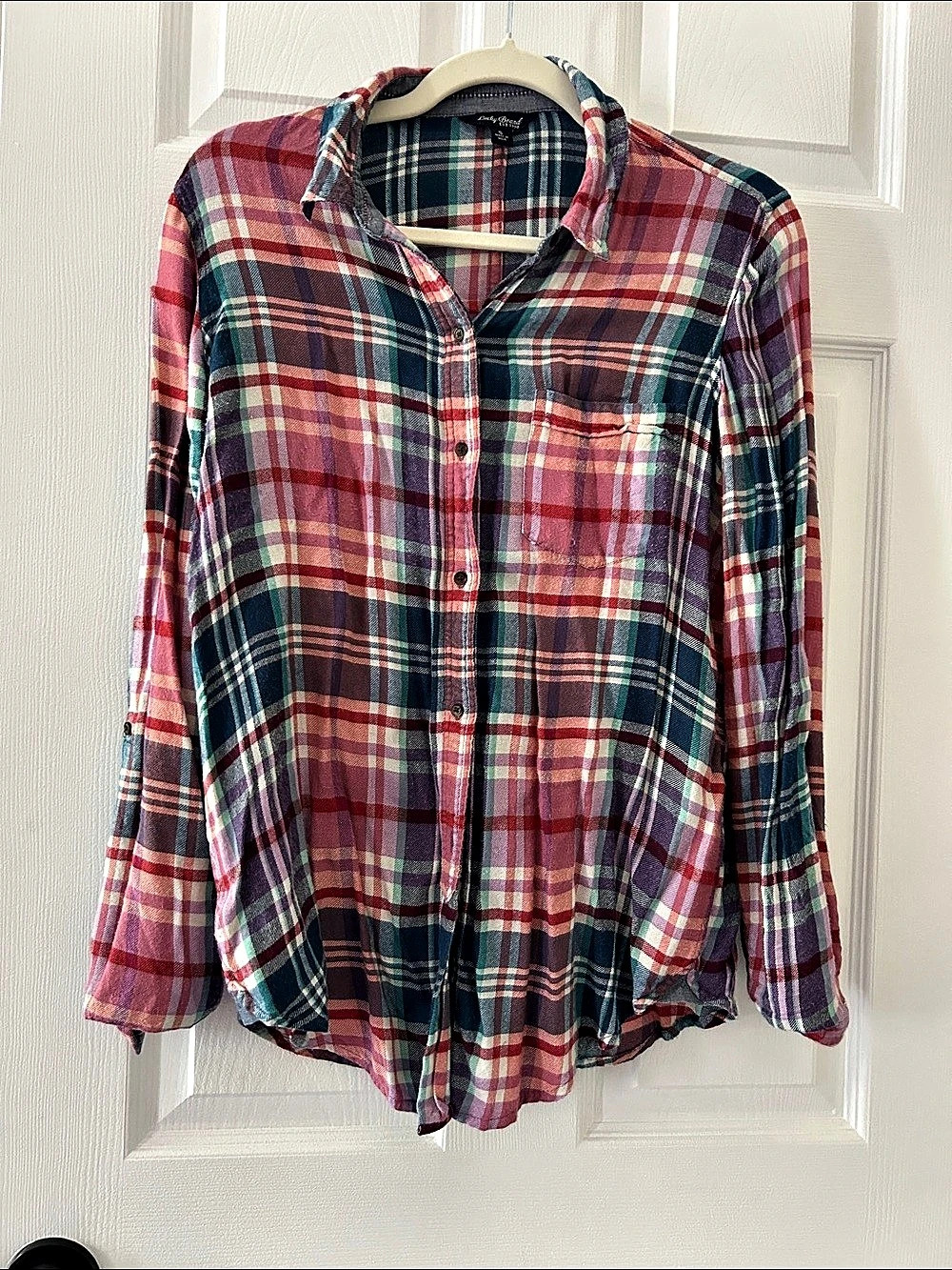 Lucky Brand Plaid Button Down in Pink, Red, Green, Purple & Blue